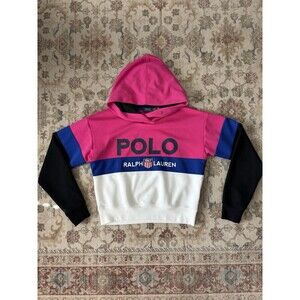 Polo Ralph Lauren Women's Colorblock Hoodie Pink White Blue 1967 Shield Medium